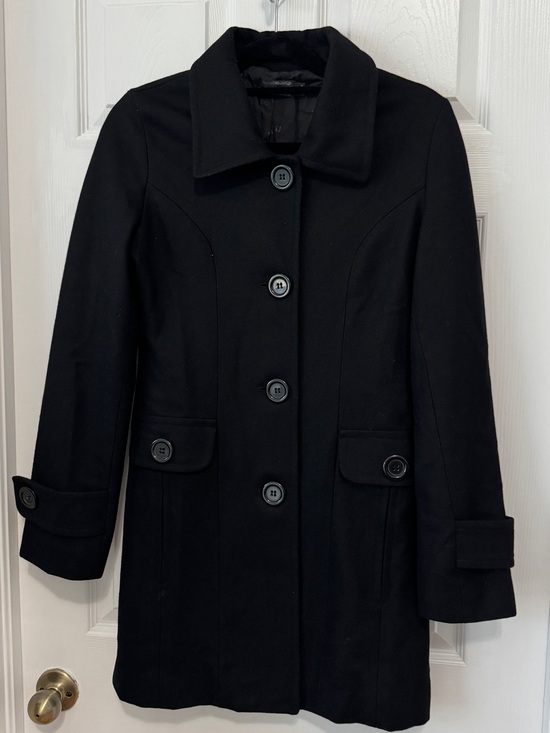 adriana Jackets & Blazers - Women's Black Wool-Blend Pea Coat with Button Front